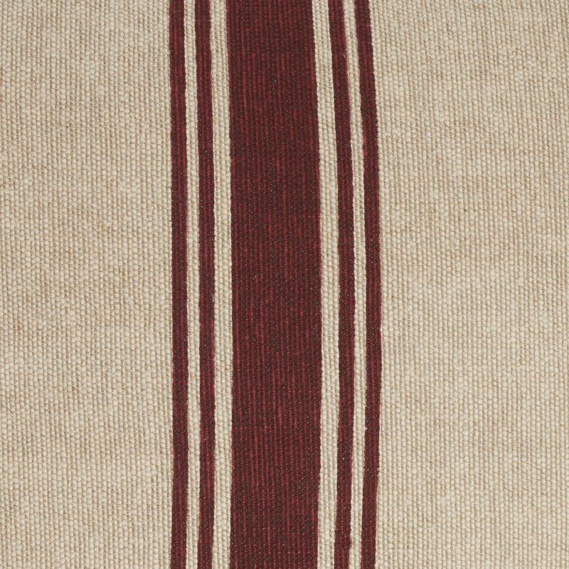 20" Maroon and Beige Cotton Linen Striped Square Throw Pillow