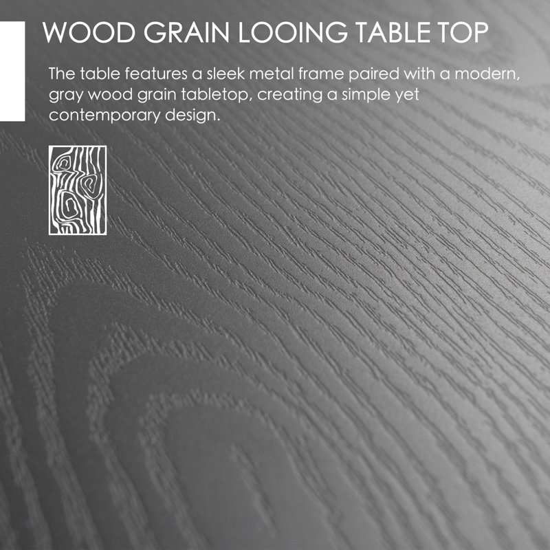 Square Metal Patio Dining Table with Woodgrain Top and Umbrella Hole