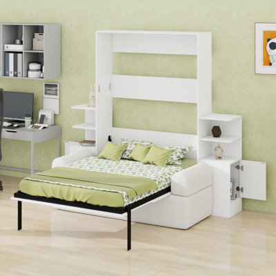 Lit escamotable avec canapé et armoires de rangement, lit escamotable pour bureau à domicile