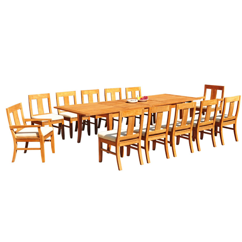 10 Seats 11 Pcs Grade-A Teak Wood Dining Set: 122" Atnas Double Extension Rectangle Table And 10 Osborne Chairs (2 Arm & 8 Armless Chairs) #01Os1811