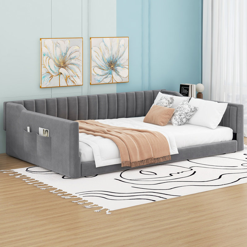 Upholstery Daybed and Side Storage pocket, Full XL, Gray