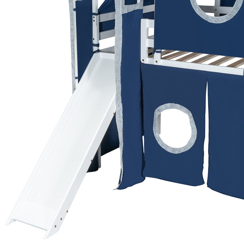 Lit mezzanine avec tente et tour, Bleu, Lit simple