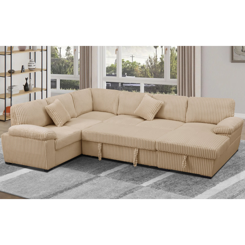 Amalyn  U-Shaped Modern Corduroy Sectional With Storage Chaise Lounge, Taupe