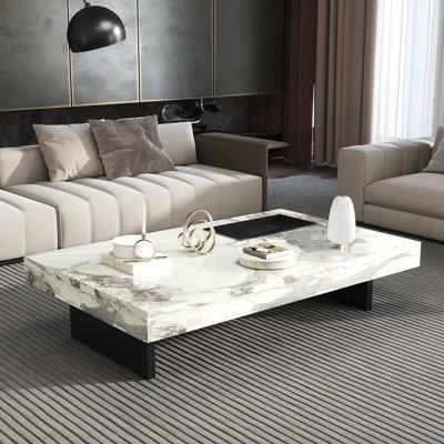 Briamarie 51.18'' Rectangle Gloosy Sintered Stone Coffee Table,Stainless Steel Legs