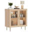 Buffet moderne avec lumières à DEL, buffet en acrylique 32 po avec 2 portes, tablette à café réglable pour le salon, la cuisine, chêne-781295502