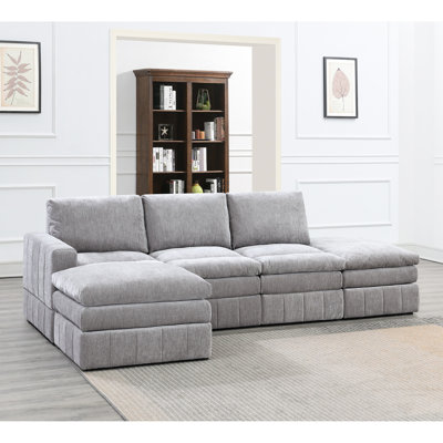 Canapé d'angle modulaire 5 pièces couleur graphite avec revêtement en suédine et tissu d'assise moderne