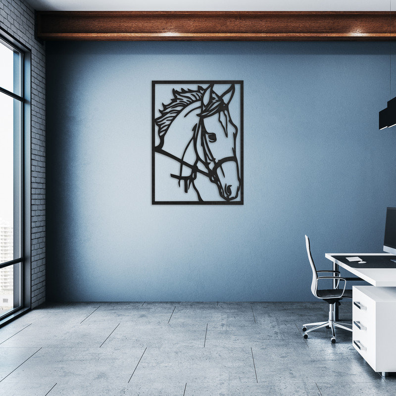 Art mural rectangulaire avec cheval - ACM, Noir, H 32 po x l 23,6 po x P 0,25 po