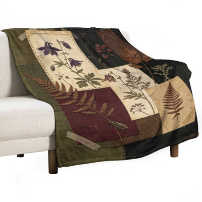 Jeté en flanelle Vintage Botanical_1, couverture douce et chaude pour le canapé-lit du salon