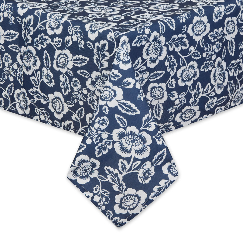 STONE FLORAL PRINT OUTDOOR TABLECLOTH 60X84, Blue