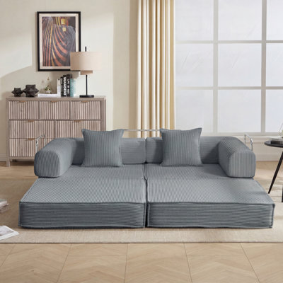 Canapé modulaire en velours côtelé avec 2 coussins