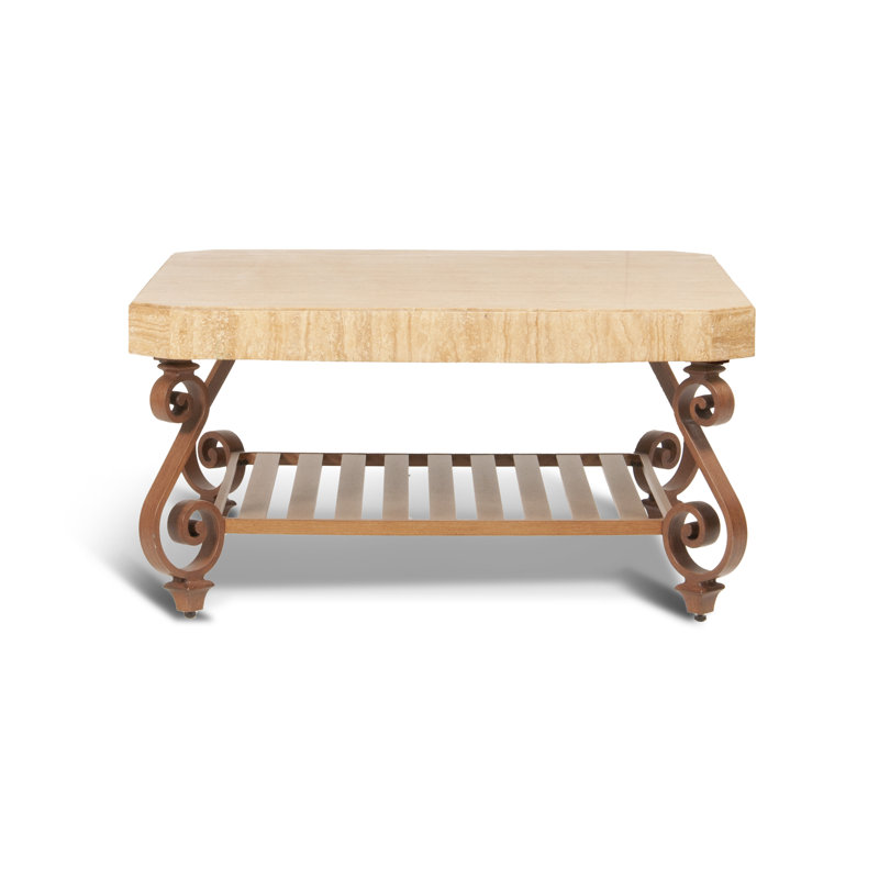 Adrian Coffee Table 40 x 40 w/ Solid Travertine Top & Hand Painted Aluminum Base