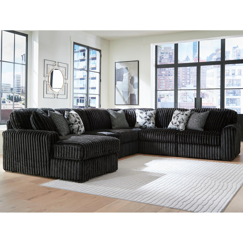 Canapé modulaire avec méridienne 6 pièces Midnight-Madness, 40" H x 151" W x 122" D, Orienté à droite, Polyester noir