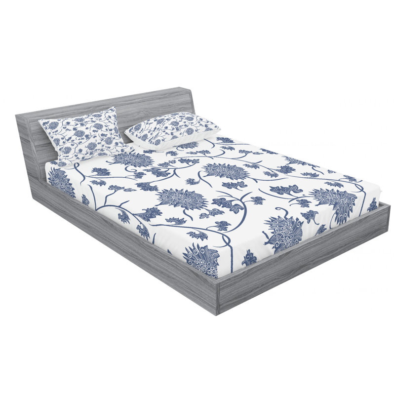 Microfiber Floral Sheet Set, Full Sheet Set with Fitted Sheet