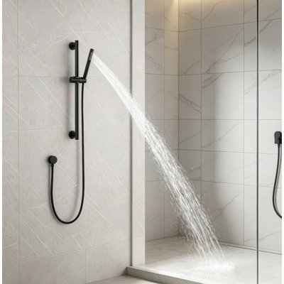 Matte Black Round Handheld Shower Head with Adjustable Slide Bar and Shower Wand Holder