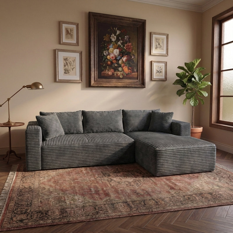 Canapé modulaire en L 105 po avec méridienne, poche latérale et canapé-lit convertible de 105 po, Gris