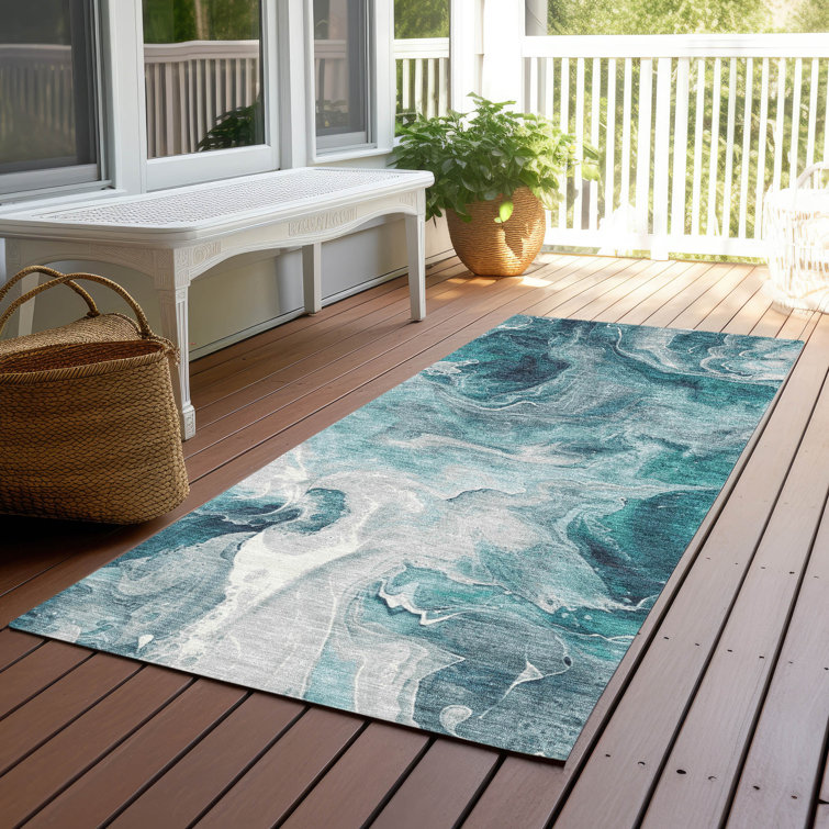 Machine Washable Indoor/Outdoor Cinead ACN1687 Teal Rug