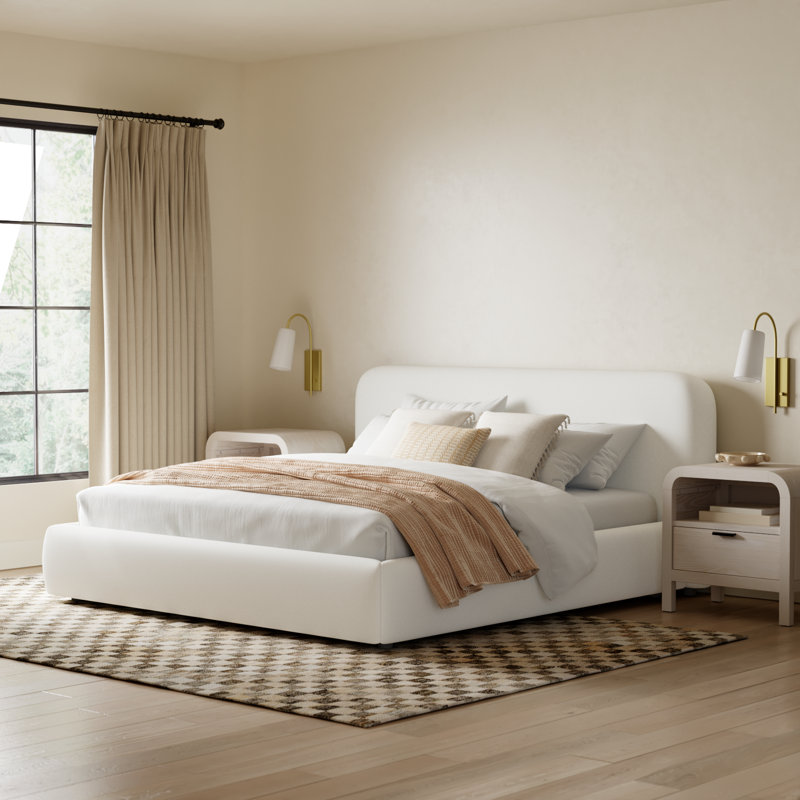Bella Upholstered Platform Bed, King, Elite Ivory