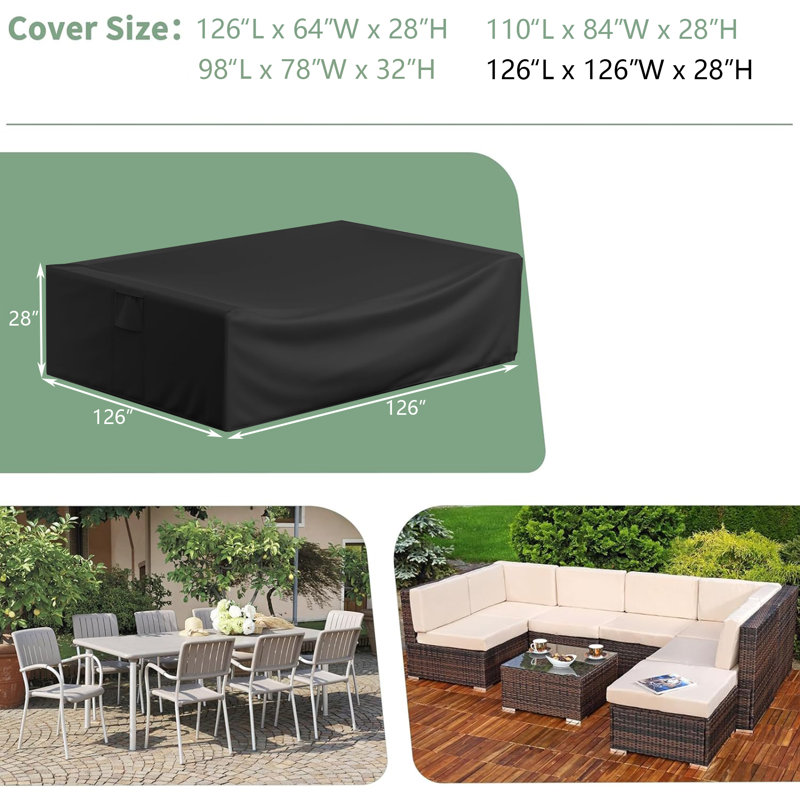 Housse pour ensemble de salle à manger d'extérieur imperméable, H 28 po x l 126 po x P 126 po