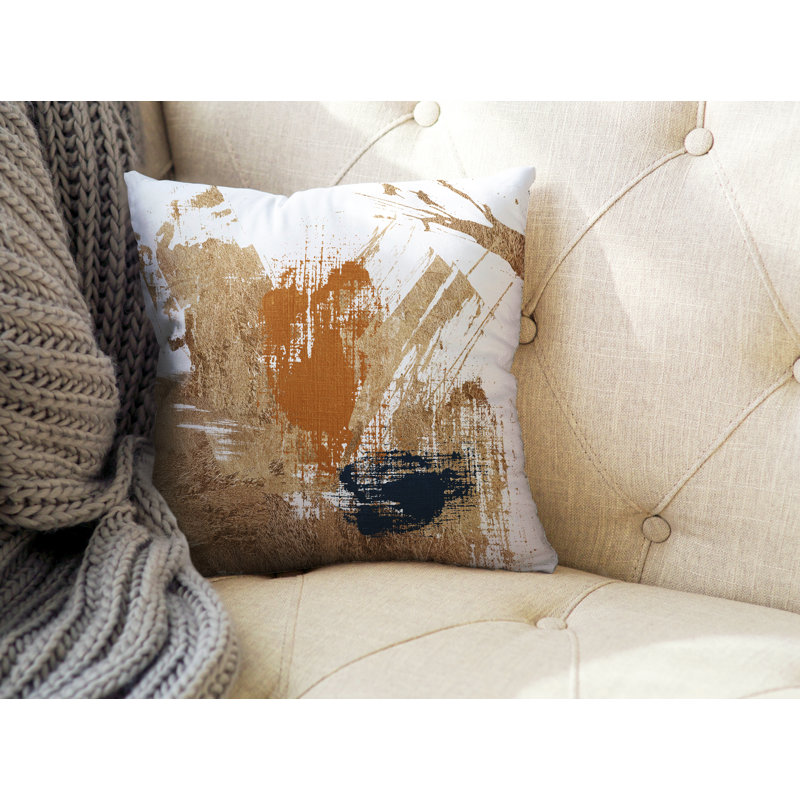 Coussin décoratif intérieur / extérieur Wanda, L 19 po x H 19 po, Orange / or / blanc