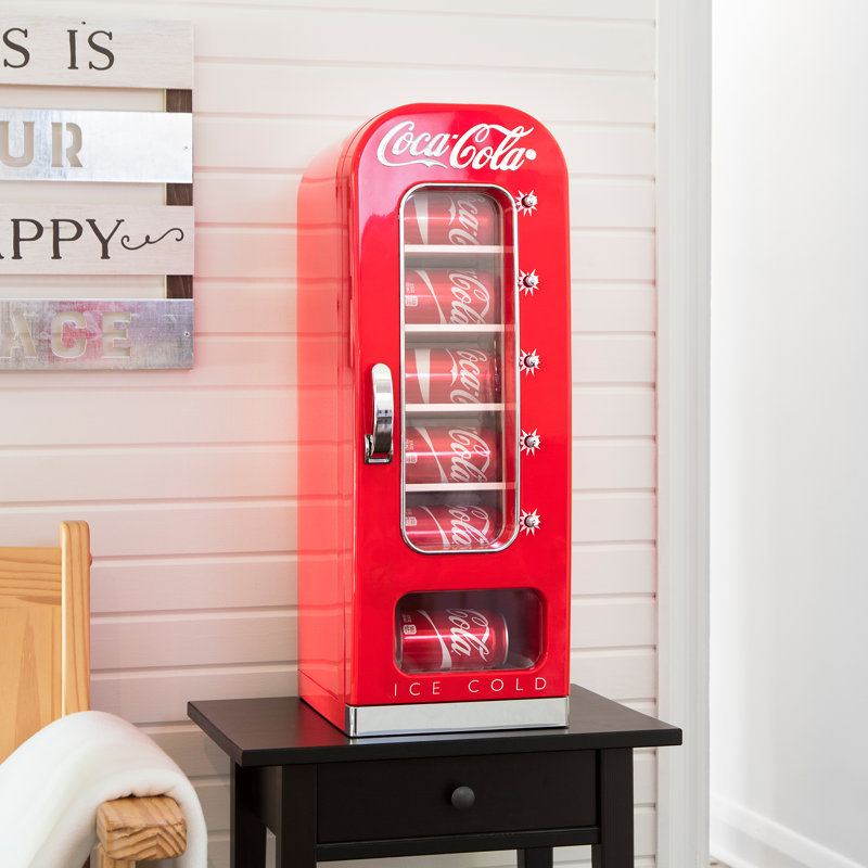 Coca-Cola Vending Machine Mini Fridge 12V DC 110V AC 10 Can Cooler, Red