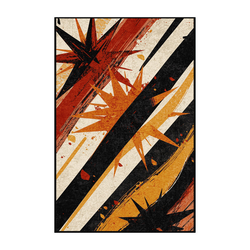 Machine Washable Bemott Bold & Eclectic Modern Starburst Rug in Brown – Black Binding, 7x10
