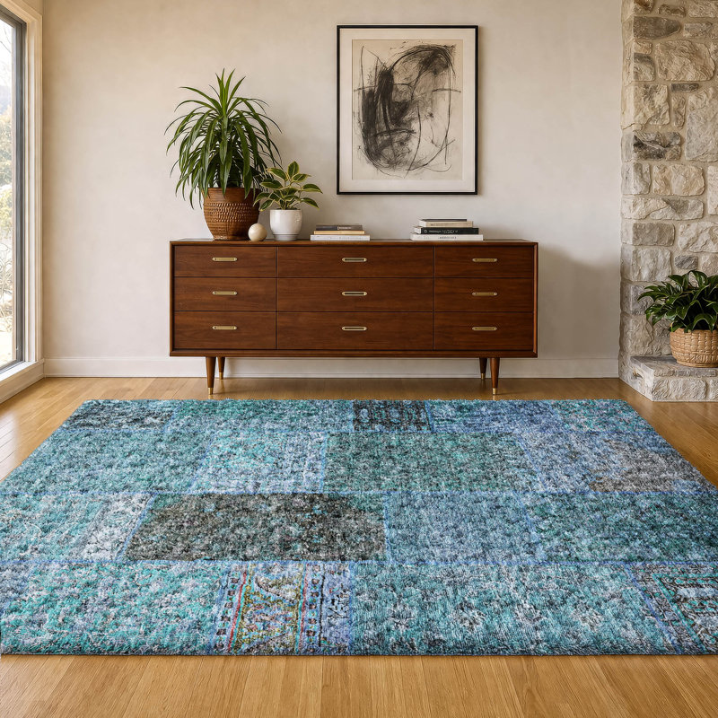 Tapis à poil long de qualité supérieure lavable à la machine ADS669, Sarcelle, 3 pi x 5 pi