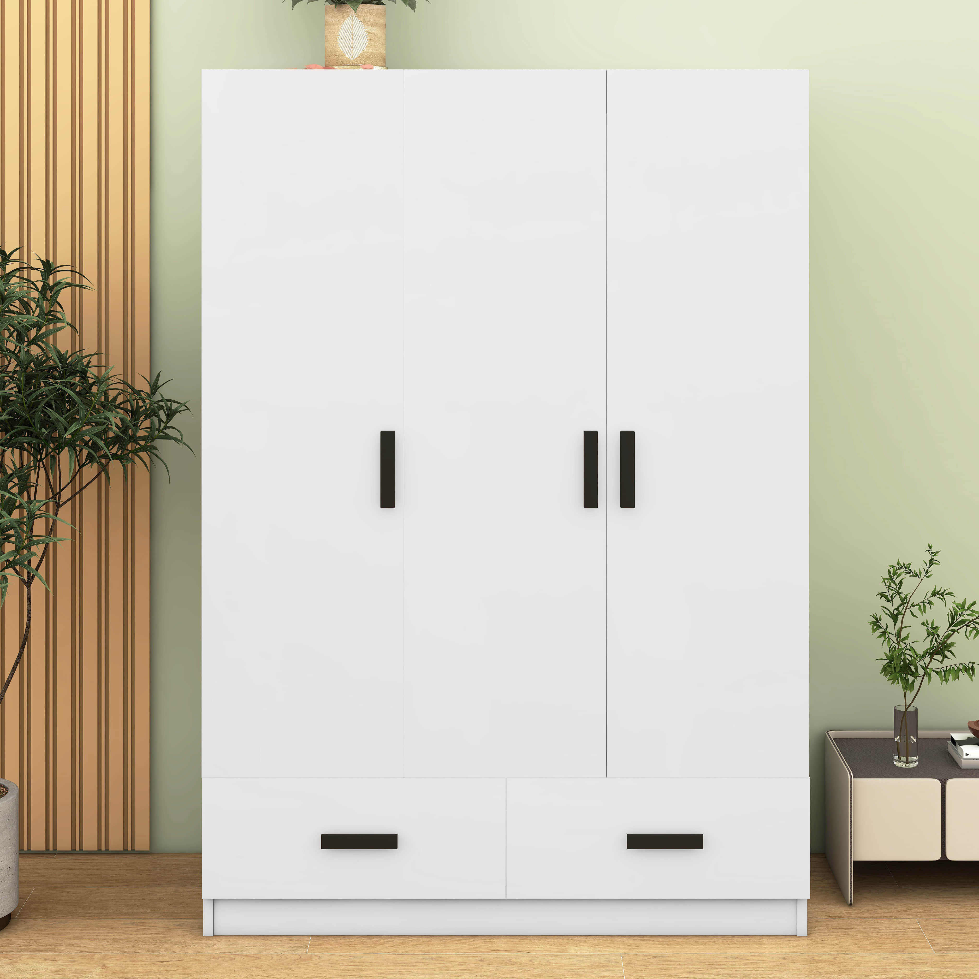 Lark Manor™ 3 Door Wardrobe Closet With Storage Drawers,Shelves | Wayfair