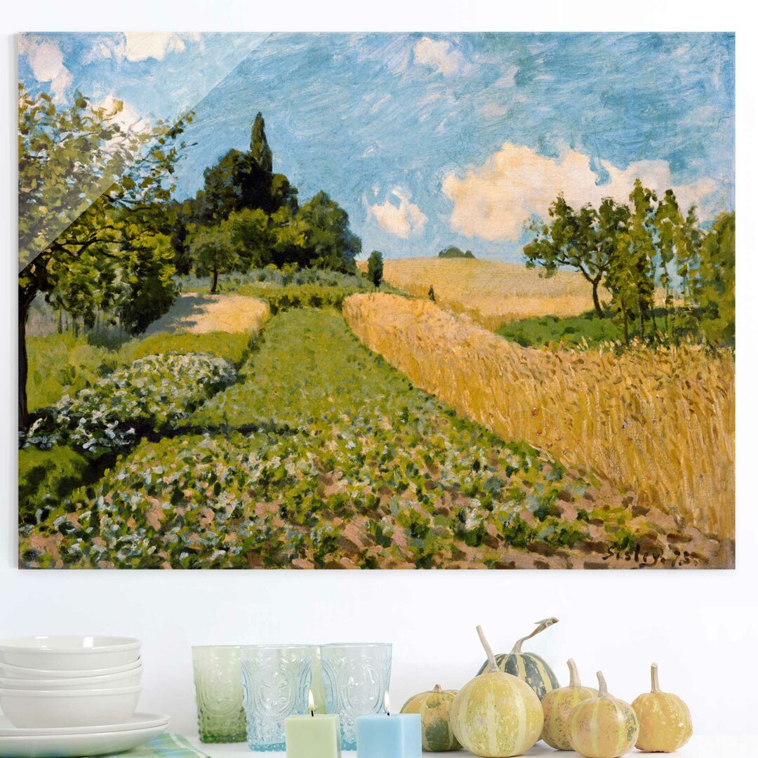 Glasbild Sommerlandschaft mit Feldern von Alfred Sisley