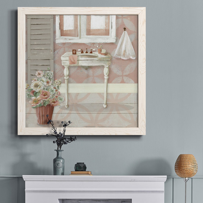 «Blush Springtime Wreath II», reproduction carrée sur toile, H 20 po x l 20 po x P 1,5 po, Cadre blanc