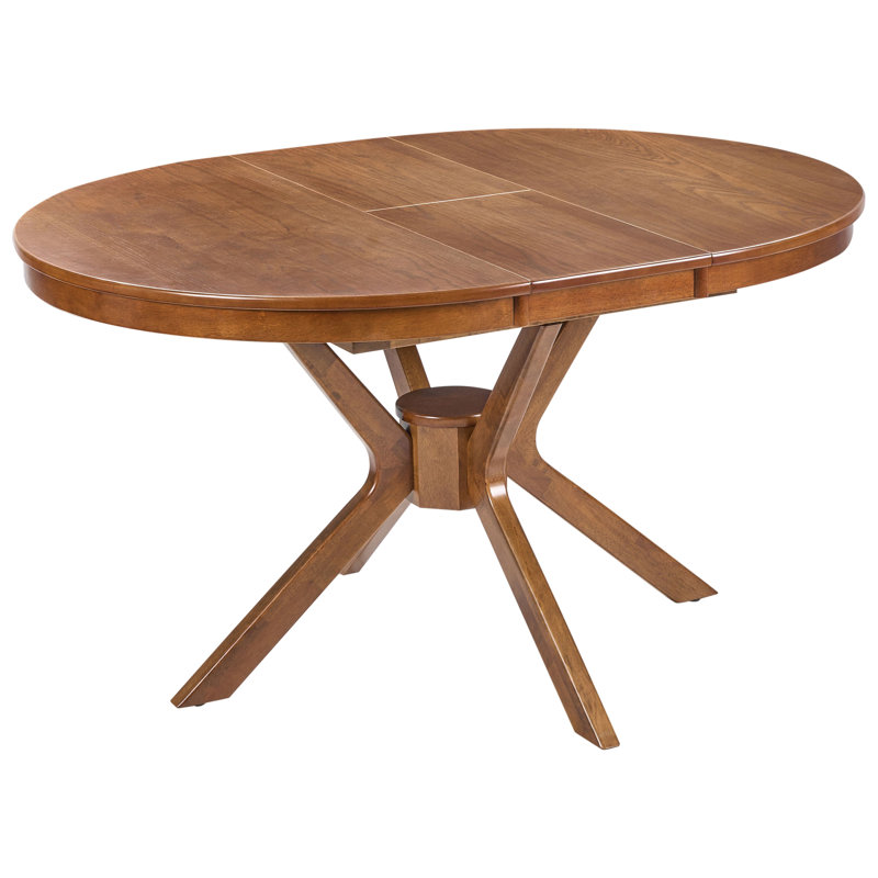 Extendable Oval Solid Wood Base Dining Table, Brown