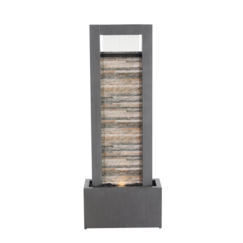 Fontaine en métal zen polyvalente avec détails de brique en pierre , Gris