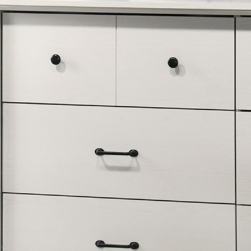 Commode large 6 tiroirs avec poignées noires Lara, Blanc