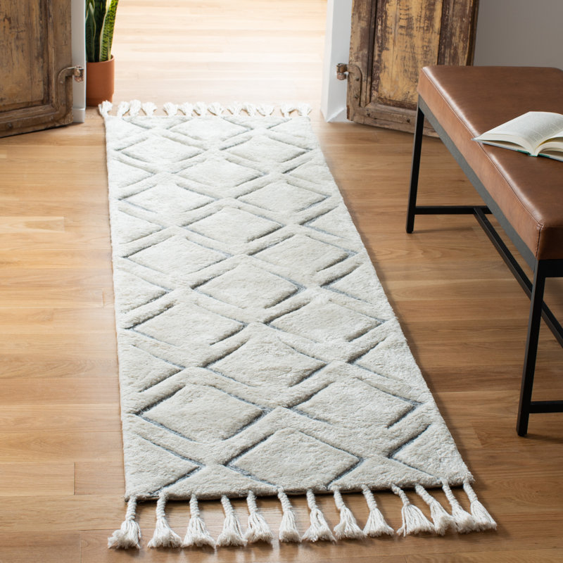 Tapis ivoire / gris touffeté à la main Gaetane, Tapis de couloir 2 pi 3 po x 8 pi