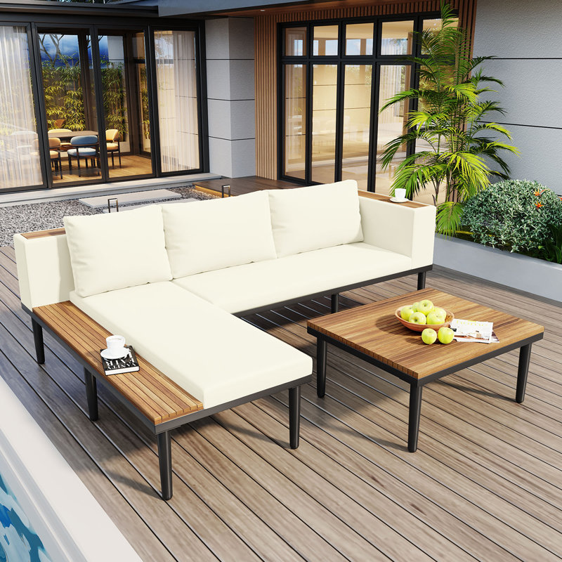 Ensemble de meubles de patio de luxe avec coussins amovibles et table basse