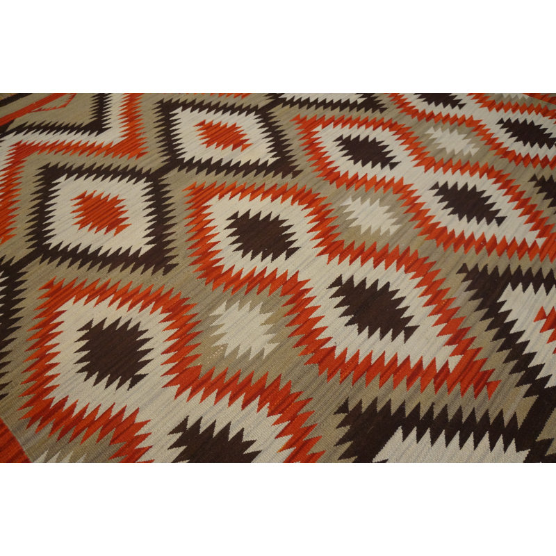 Tapis unique en laine noué à la main de 9 pi x 12 pi rouge / brun / ivoire