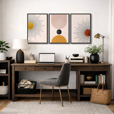 «Mid Modern Modern Boho», œuvre d'art rétro nordique, rouge et jaune éclatant, photos abstraites du salon au soleil, impression sur toile encadrée, 3 pièces
