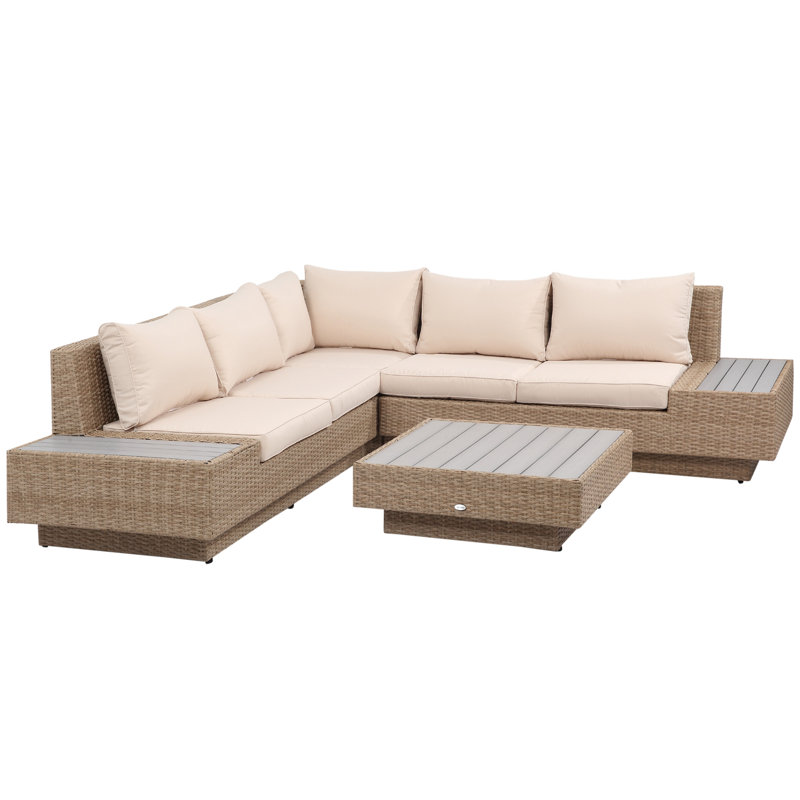 Vidur 4 Pieces Rattan Garden Furniture Set Corner Sofa, Beige