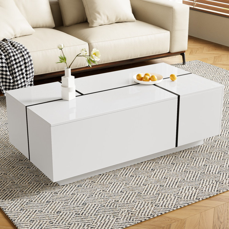 Table basse extensible en bois blanc avec rangement 47 po Gracie Mills - Moderne, White Wood / White