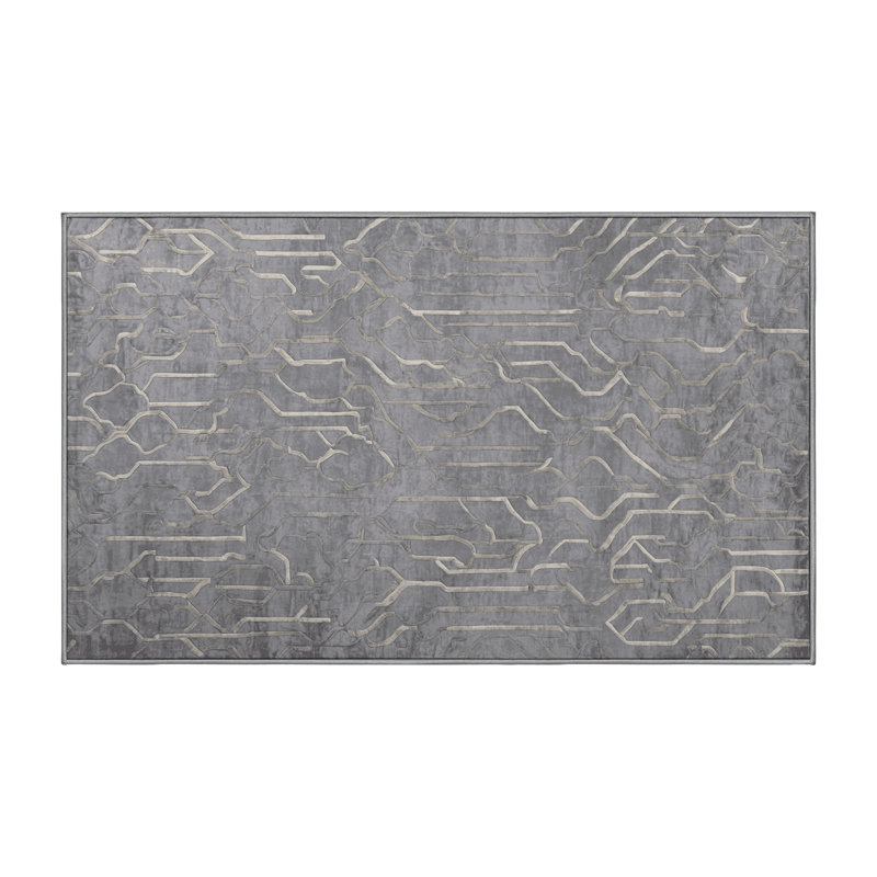 Machine Washable Gray Area Rug, Rectangle 8' x 10'