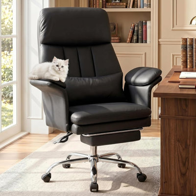 Fauteuil de direction ergonomique en similicuir avec repose-pieds et accoudoirs à double épaisseur