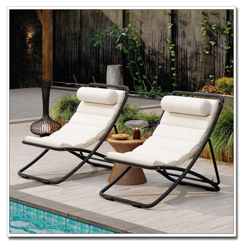 2-Pieces Outdoor Folding Chair, Black