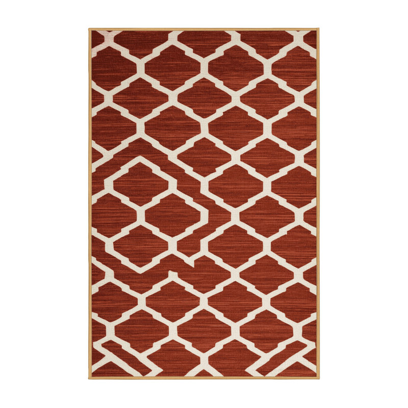 Machine Washable Trellis Brown Area Rug, Rectangle 4' x 6'