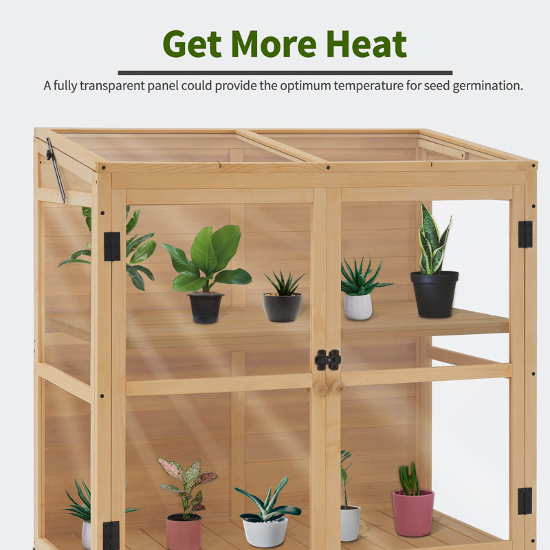 40.2" W x 24" D Wooden Cold Frame Greenhouse with Adjustable Shelf & Lockable Door