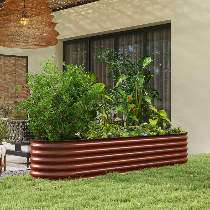 Lit de jardin surélevé galvanisé 8 pi x 2 pi x 1,4 pi, jardinière surélevée en métal avec bordure de sécurité pour fleurs, herbes, légumes