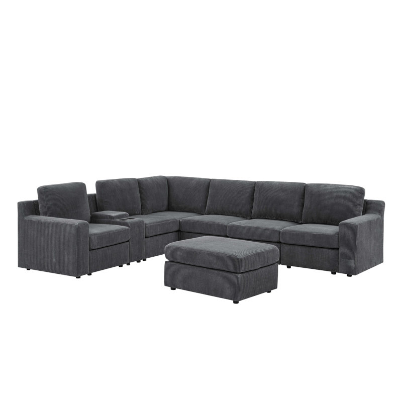 Canapé modulaire Limesvilles, Velours côtelé gris foncé