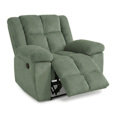 Manual Reclining Chair With Overstuffed Cushions, Soft Corduroy Fabric Single Sofa For Living Room, Home Theater, Sage Green