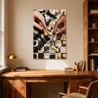 Fashion Chess Pieces Jewelry Hands Contrast Style Artwork