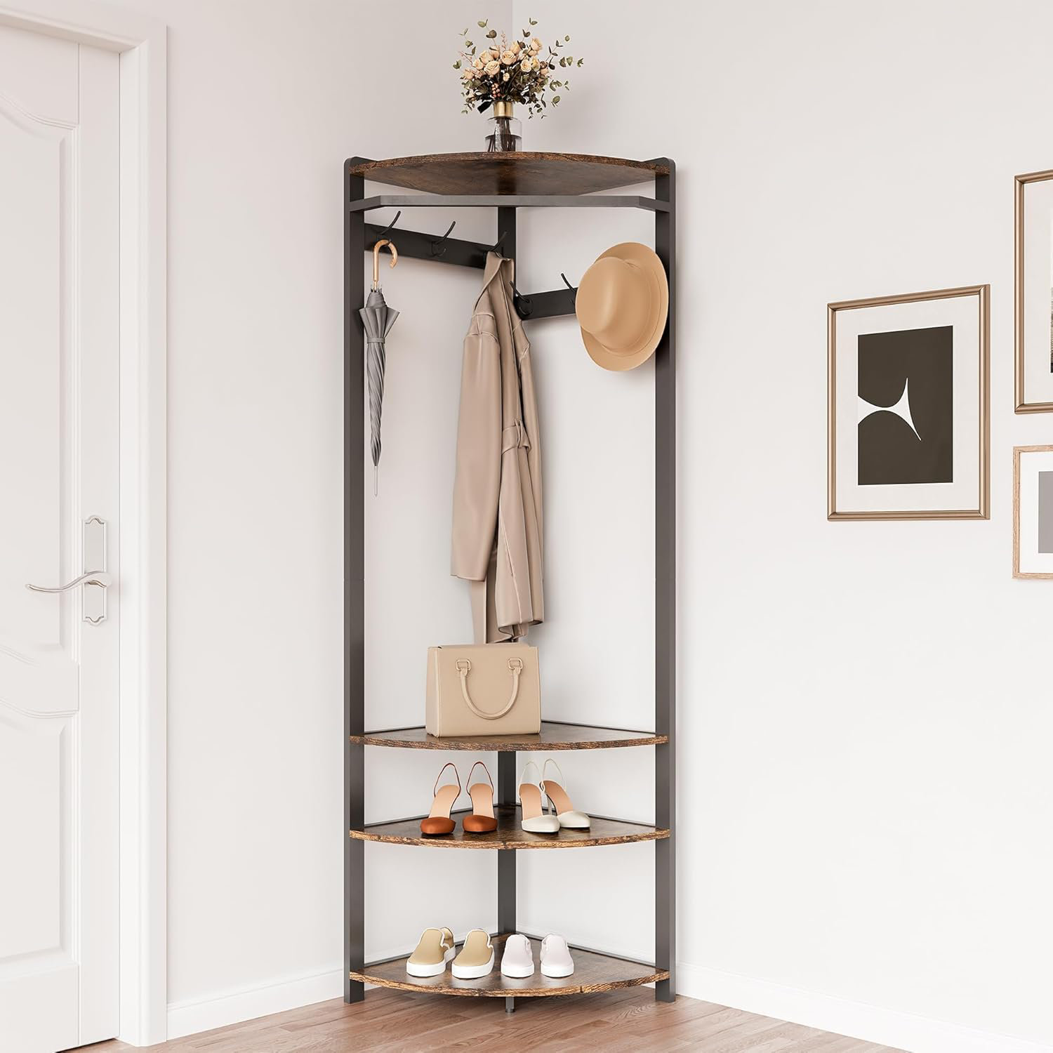 Ebern Designs Heavy Duty Corner Coat Stand Metal Clothes Rail Hall