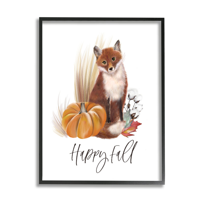 «Happy Fall Scenic Autumn Fox Pumpkin Botanicals», art texturé par Studio Q, Noir, H 20 po x l 16 po x P 1,5 po