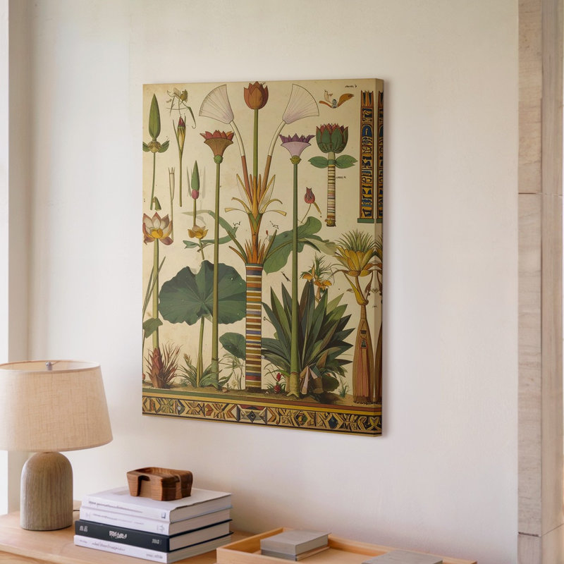 Toile, art botanique égyptien sur toile, H 30 po x l 40 po